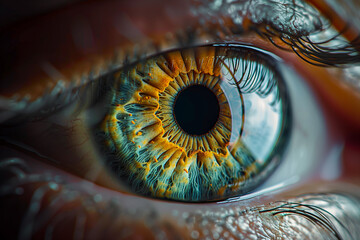 One human eye with light reflection - obrazy, fototapety, plakaty