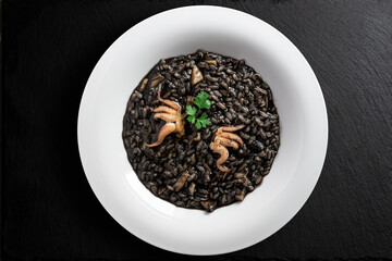 Dish of risotto with squid ink
