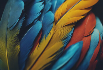Natural abstract background Natural blue background Macaw feathers pattern Bright colorful feathers