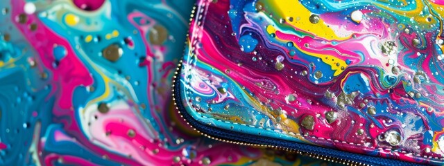 Bright Color Swirls Adorning a Small Pouch, Bright and Cheerful Female Accessory
