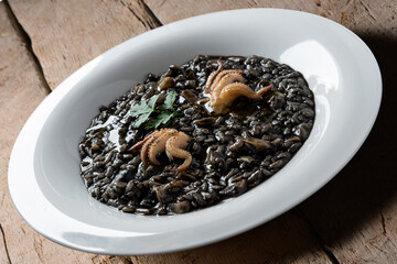 Dish of risotto with squid ink