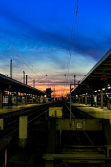 Naklejka premium Urban railway station. An empty railway sorting station or terminal with lots of juncti