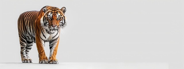 Wild tiger animal walking isolated white background. AI generated image