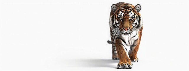 Wild tiger animal walking isolated white background. AI generated image - obrazy, fototapety, plakaty