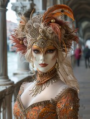 Fototapeta na wymiar Woman Wearing a mask, ornate masks