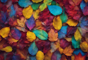 Colors of rainbow Multicolored fallen autumn leaves texture background Abstract pattern of bright...