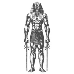 Fototapeta na wymiar Pharaoh Male the egypt Mythical Creature image using Old engraving style