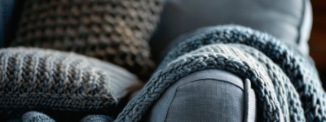 Cozy Gray Knitted Blanket in a Warm and Inviting Atmosphere for Relaxation and Comfort