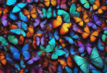 Colors of rainbow Pattern of multicolored butterflies morpho texture background mosaic art