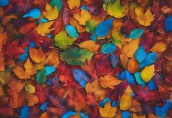 Colors of rainbow Multicolored fallen autumn leaves texture background Abstract pattern of bright...