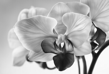 Tropical nature orchid flowers isolated on white orchid flowers close-u black and white image