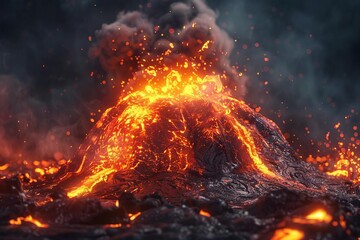 volcanic rock podium erupting with fiery lava dramatic magma display 3d illustration