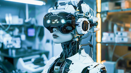 Fototapeta premium Female Robotic Drone in Futuristic Cyberpunk Style