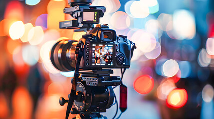 Hybrid Media Works Style Camera with Lights on a Moving Street