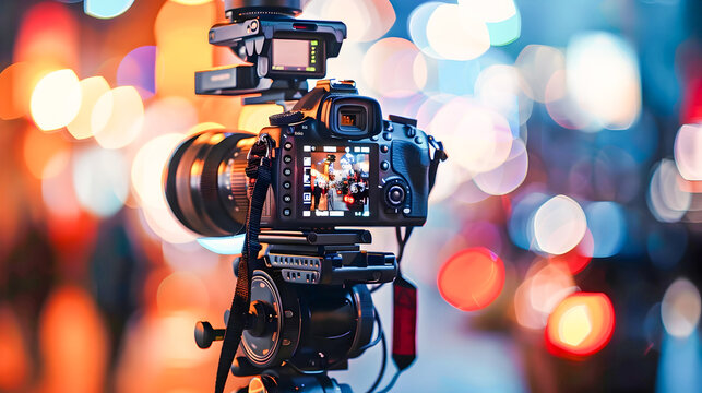 Hybrid Media Works Style Camera with Lights on a Moving Street