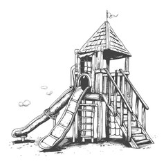 play equipment in the playground image using Old engraving style