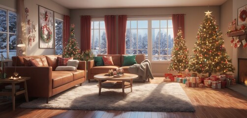 Obraz premium living room with christmas decoration