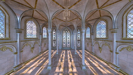 宮殿の廊下　3DCGレンダリング