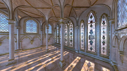 宮殿の廊下　3DCGレンダリング
