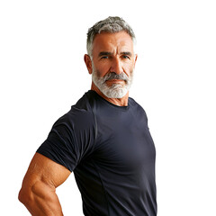 Fototapeta premium Healthy Lifestyle and Longevity: Fitness in Mature Man with Gym Clothing, Isolated on Transparent Background, PNG
