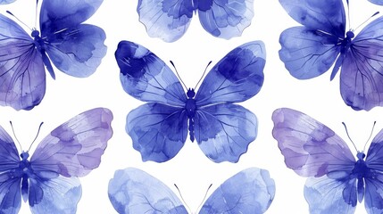 Fototapeta na wymiar Elegant blue butterfly and floral pattern in watercolor style, perfect for wallpapers and textile design