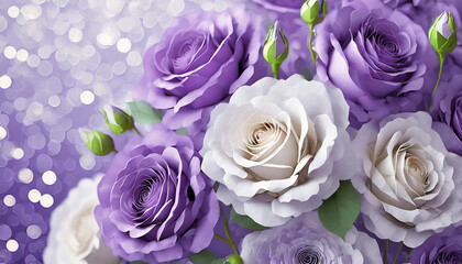 3D Purple and White Roses: A Sophisticated Floral Design with Ample Copy Space