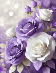 3D Purple and White Roses - Enhance Designs with Text
