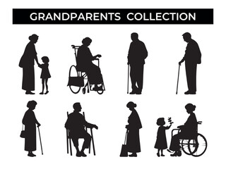 Collection of Silhouettes of grandparents in Wheelchairs