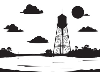 Black and White Water Tower