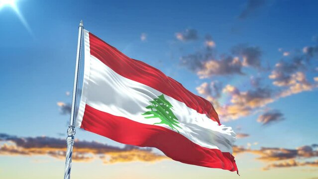 Lebanon flag Waving Realistic With Sky