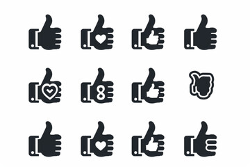 Like icon set. Containing thumbs up, favorite, liked, favorable, positive, appreciation, affirmative, validation and more. Solid vector icons collection. vector icon, white background, black colour ic - obrazy, fototapety, plakaty