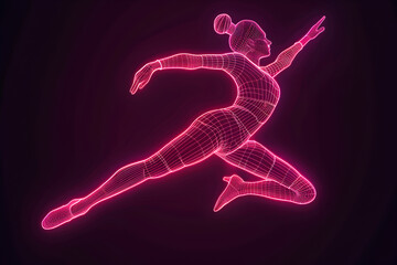 Dynamic neon wireframe of a cheerleader isotated on black background.