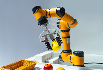 robot hand is holding a pear. Modern technology and robotics. - 786698040