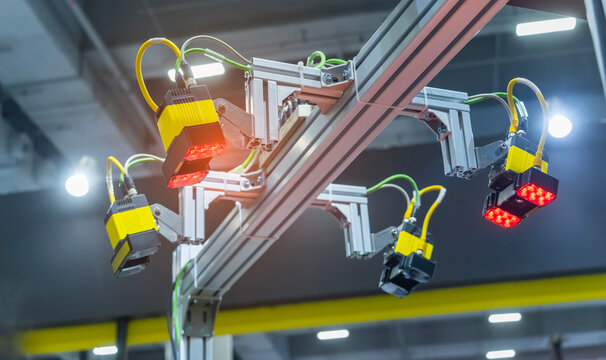 smart robot in manufacturing industry for industry 4.0 and technology concept. Robotic vision sensor camera system in intellegence factory