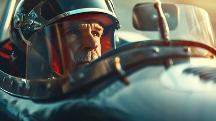 a man in a racing car with a helmet on