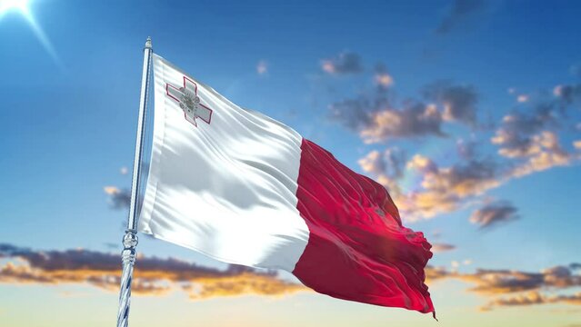 Malta flag Waving Realistic With Sky