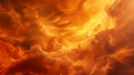 Dramatic and intense sky with fiery clouds resembling molten lava, evoking an apocalyptic atmosphere.