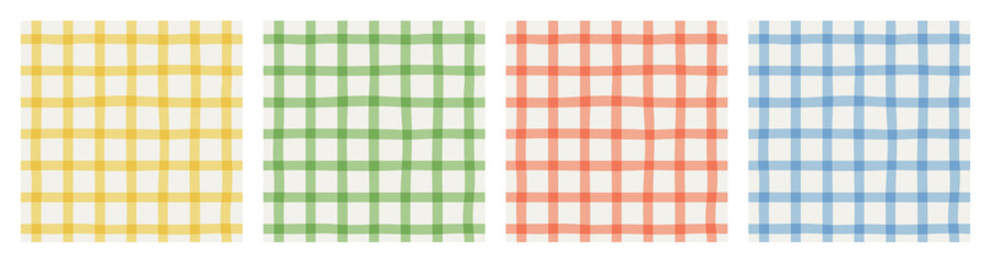 Colorful geometric plaid seamless pattern set. Traditional square gingham background collection. Checked wallpaper print, checker mosaic grid tartan texture bundle.