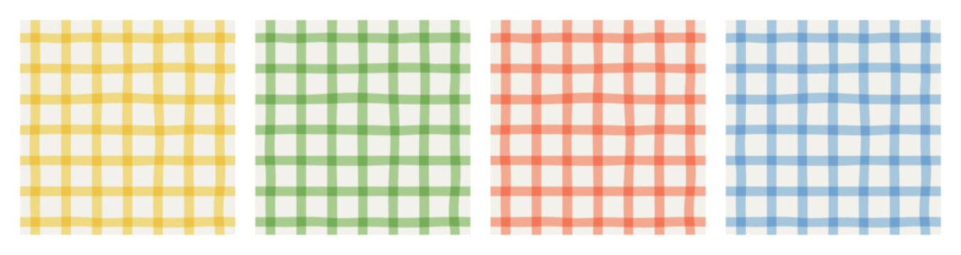 Colorful geometric plaid seamless pattern set. Traditional square gingham background collection. Checked wallpaper print, checker mosaic grid tartan texture bundle.