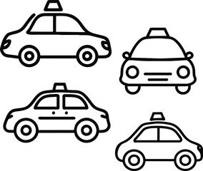 This collection consists of 4 different models of taxi cab a land transportation system icons representing  this water way of transportation