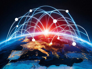 Planeta con red de comunicaciones, concepto de globalización