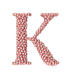 Symbol made of red volleyballs. letter k