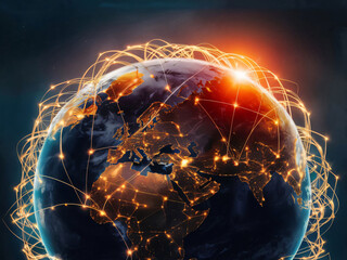 Mundo con red de comunicaciones, concepto de globalización