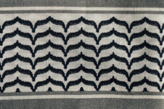 close up of black and white pattern on Keffiyeh, Kaffiyeh, Kuffiyeh, Shemagh scarf  