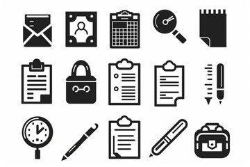 Task icon set. Containing project, to-do list, job, workflow, clipboard, multitasking, assignment and more. Solid vector icons collection. vector icon, white background, black colour icon