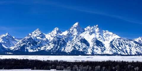 landscape with mountains and snow, landscape with mountains, snow covered mountains, Grand Teton, Wyoming  