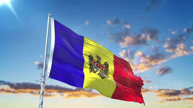 Moldova flag Waving Realistic With Sky