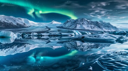 Fototapeta premium Majestic Northern Lights Over Glacial Lagoon Landscape