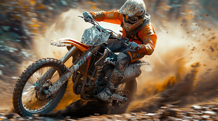 A man is riding a dirt bike in a muddy area. Generated by AI