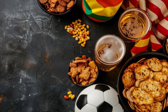football ball and snacks and beer